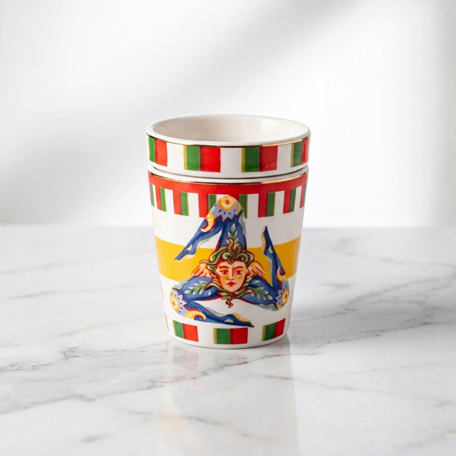 Baci Milano Dolce Vita Trinacria Kapaklı Espresso Fincanı 7 cm Porselen