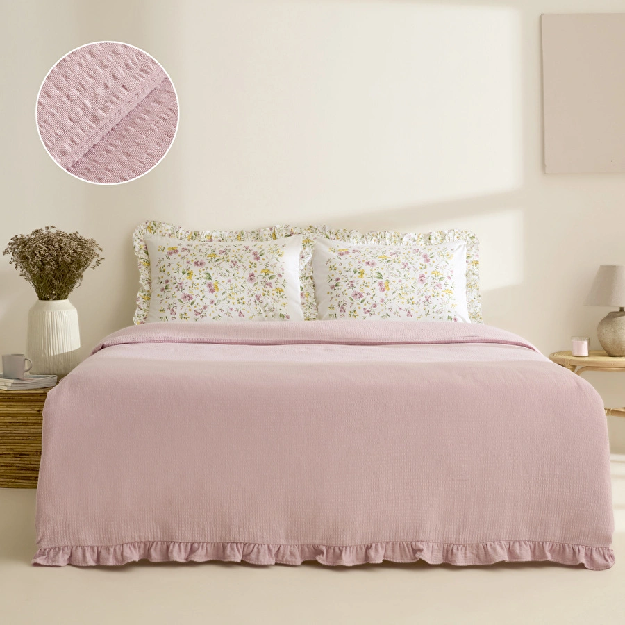 Karaca Home Dorian %100 Pamuk Fırfırlı Muslin Tek Kişilik Nevresim Takımı Pudra