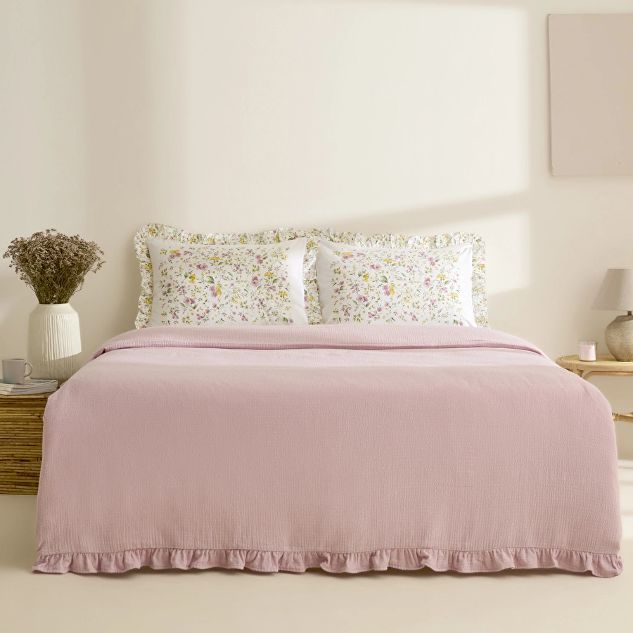 Karaca Home Dorian %100 Pamuk Fırfırlı Muslin Tek Kişilik Nevresim Takımı Pudra