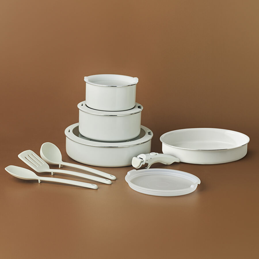 Karaca X Refika Swiss Crystal Easy Clip İndüksiyon Tabanlı 12 Parça Tencere Seti Pure White