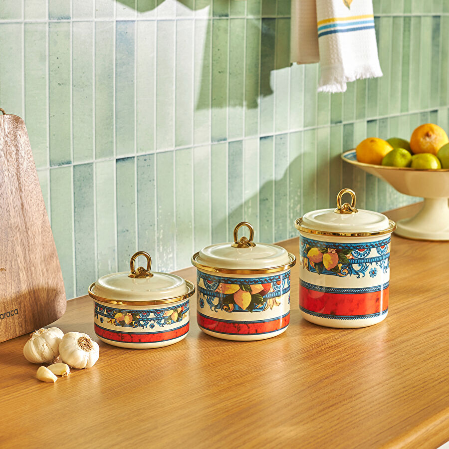 Karaca Amalfi Emaye 3'lü Büyük Boy Kavanoz Seti