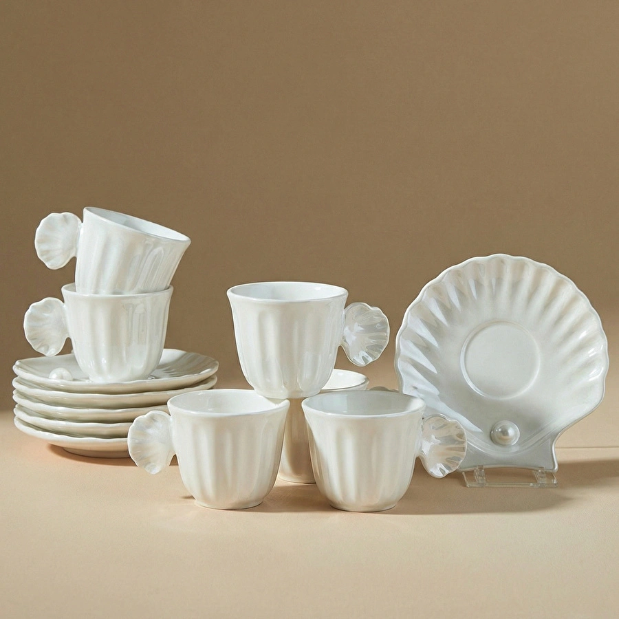 Karaca İstiridye Lüsterli 6 Kişilik Kahve Fincan Takımı 90 ml