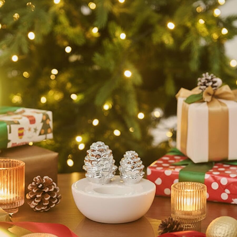 Karaca Home New Year Yılbaşı Kozalaklı Tealight Mumluk 9,7 x 9,7 x 8,7 cm