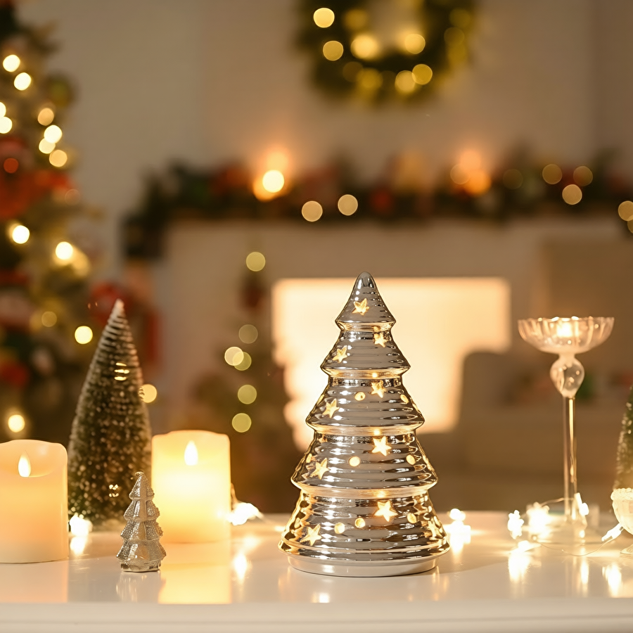 Karaca Home New Year Yılbaşı Christmas Tree Dekoratif Obje Silver 9,5 x 9,5 x 16 cm