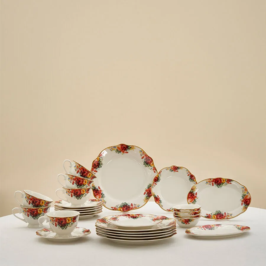 Karaca Forever Bone Amarose 26 Parça 6 Kişilik Kahvaltı Takımı