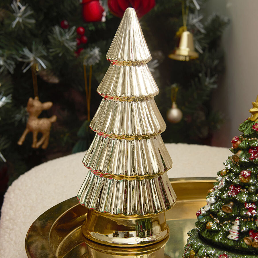Karaca Home New Year Yılbaşı Christmas Tree Dekoratif Obje Gold 9,8 x 9,8 x 22 cm