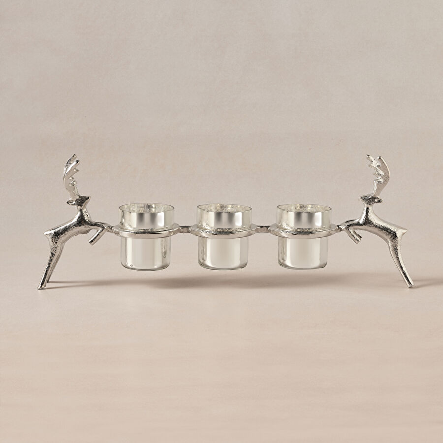 Karaca Home New Year Yılbaşı Geyikli Roe 3'lü Dekoratif Mumluk 47x16,5 cm