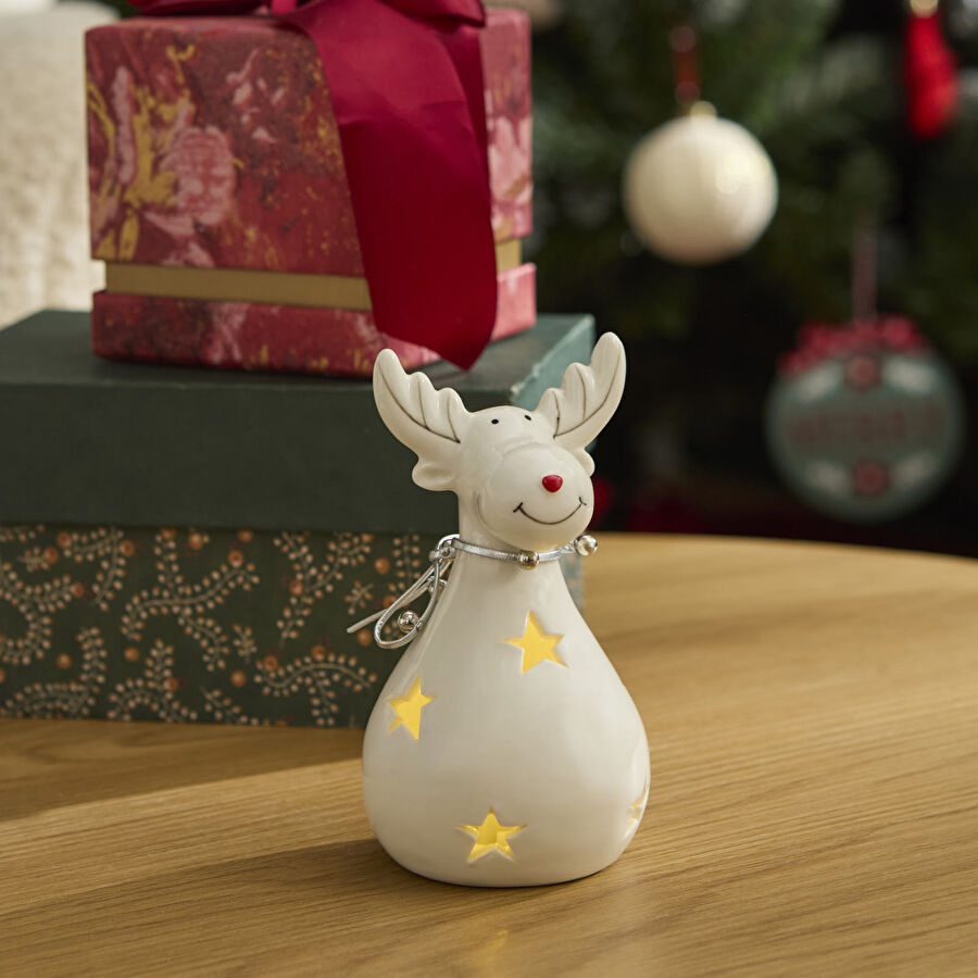 Karaca Home New Year Yılbaşı Yıldız Yansımalı Ledli Geyik Dekoratif Obe 7x7x13 cm