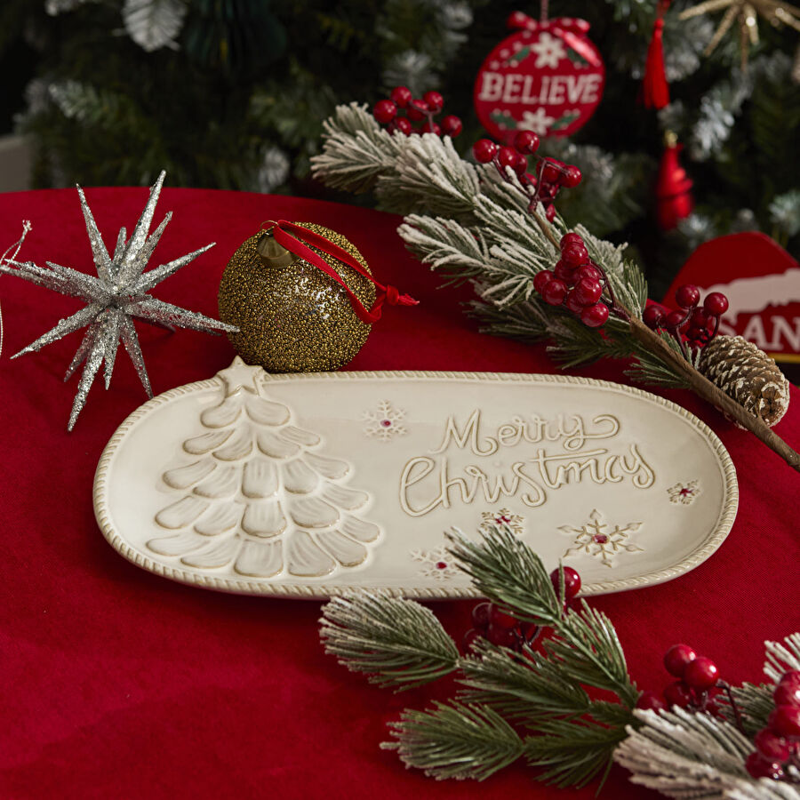 Karaca Home New Year Yılbaşı Merry Christmas Dekoratif Tabak 31x17x3 cm