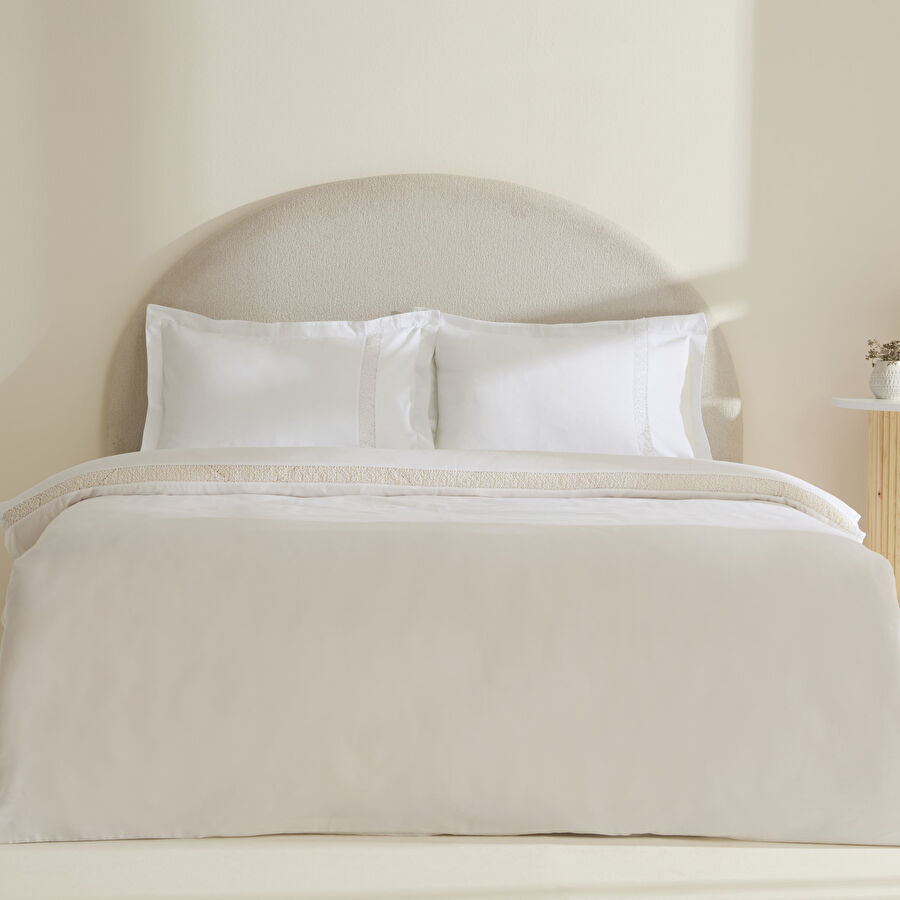 Karaca Home Lumi 80 Tel %100 Pamuk Saten Güpürlü Çift Kişilik Nevresim Takımı Beyaz