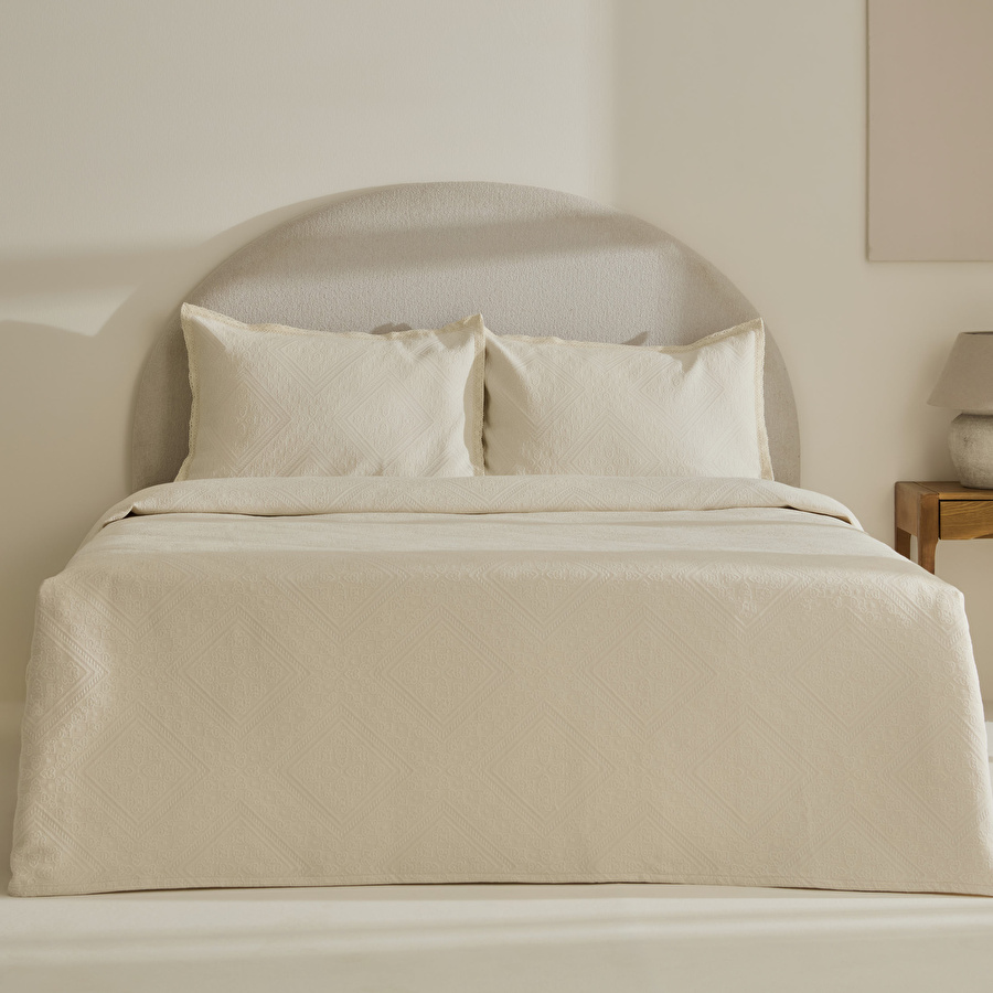 Karaca Home Adelia Fistolu Çift Kişilik Yatak Örtüsü Takımı Natural