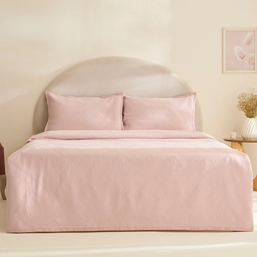 Karaca Home Adelia Fistolu Çift Kişilik Yatak Örtüsü Takımı Pudra