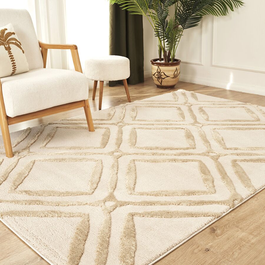 Kaşmir Halı 7/24 Plushy Doha Bej 50x80 cm