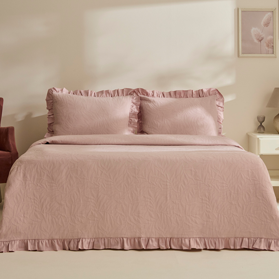 Karaca Home Branley Fırfırlı Çift Kişilik Yatak Örtüsü Takımı Pudra