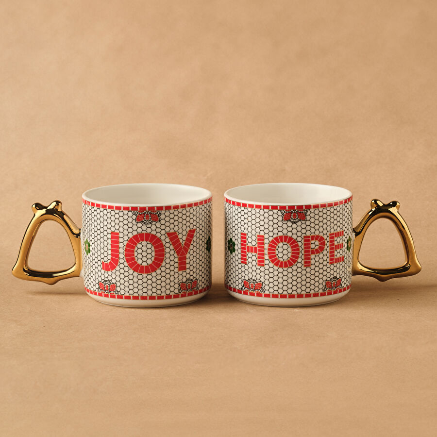 Karaca New Year Yılbaşı Jingle Bells 2 Kişilik Kupa Seti 300 ml