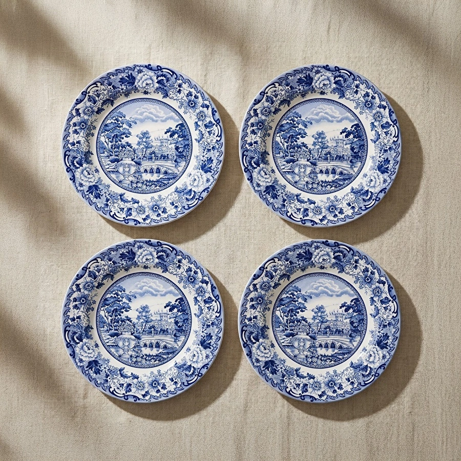 Karaca Old Town 4 Parça Pasta Takımı Mavi 21 cm