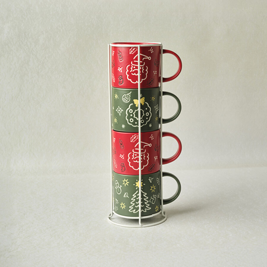 Karaca New Year Yılbaşı Angel 4 Kişilik Standlı Kupa Seti