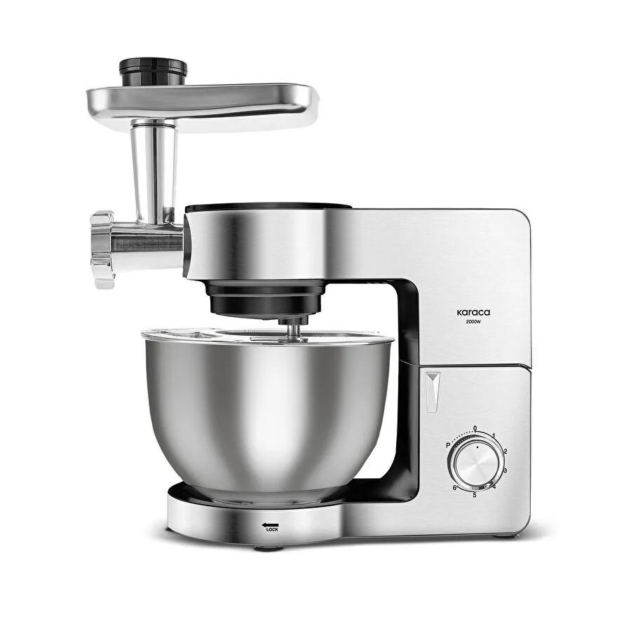 Karaca Multichef Ultra Inox Kıyma Çekme/Sucuk-Sosis/İçli Köfte Aparatlı Hamur Yoğurma Makinesi 2000W 8L