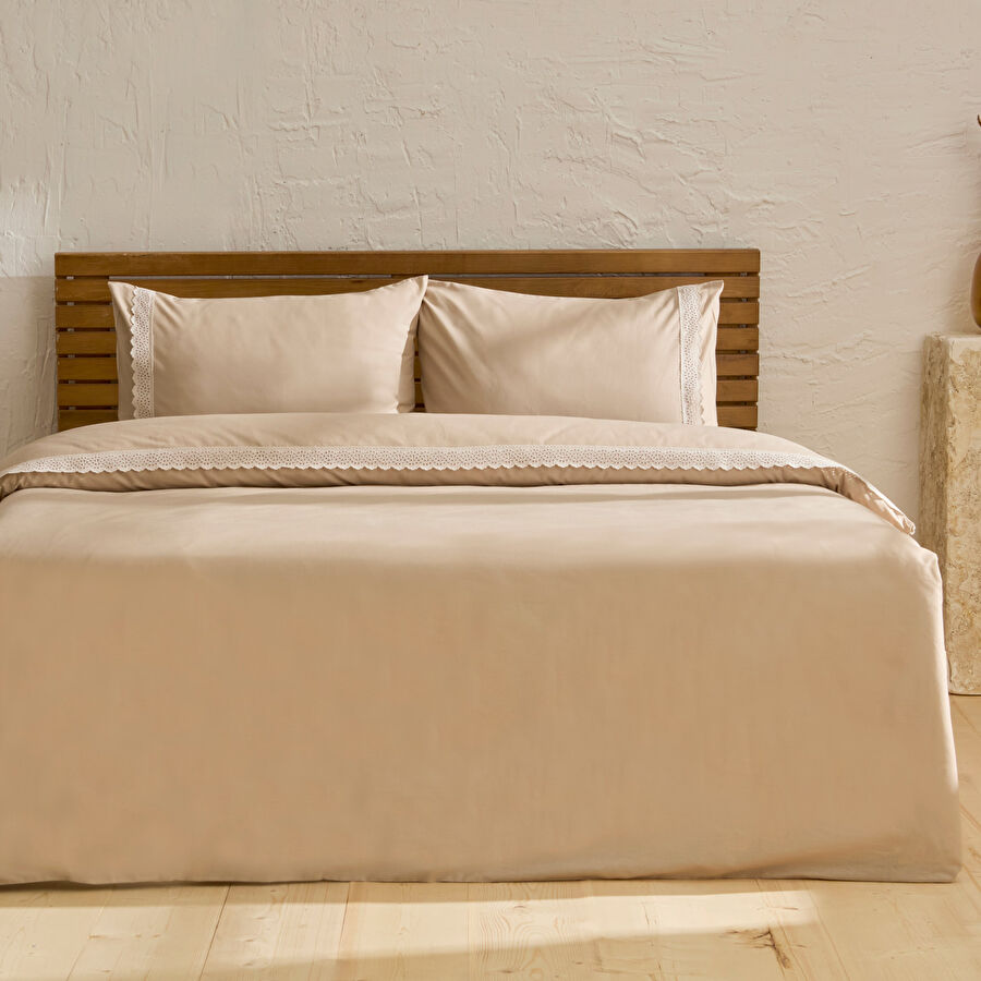Karaca Home Lenmor %100 Pamuk Çift Kişilik Nevresim Takımı Bej