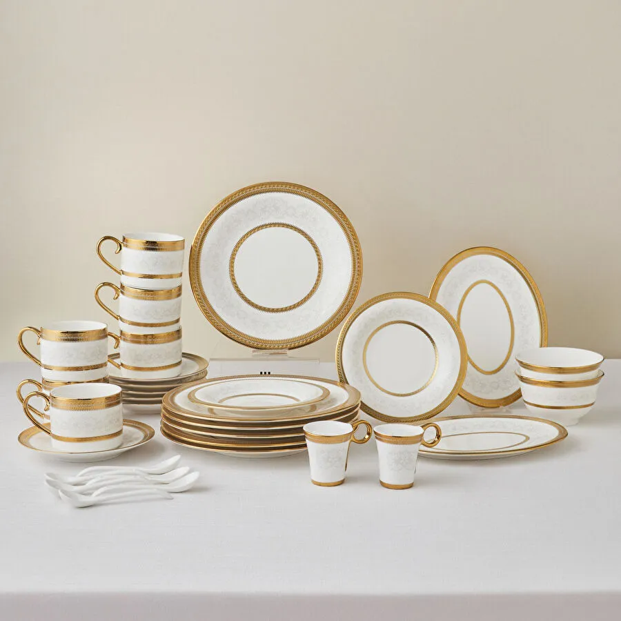 Karaca Royal Bone Charlotte 32 Parça 6 Kişilik Kahvaltı Takımı Gold