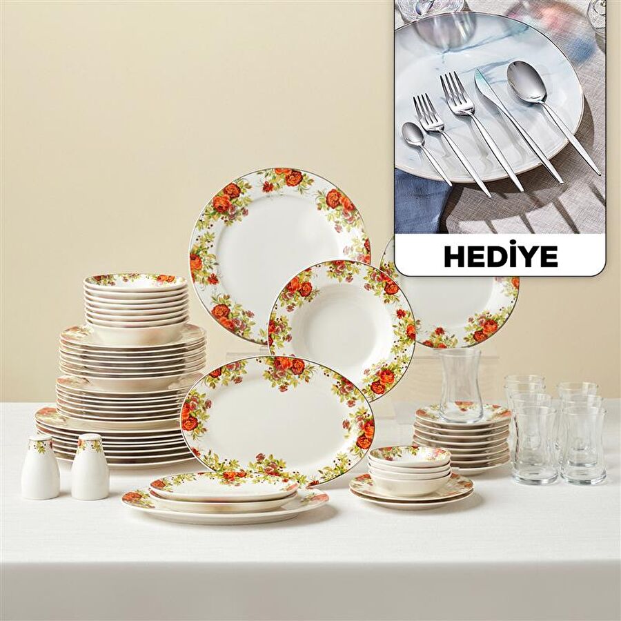 Karaca Elegance Bone Montebello 60 Parça 8 Kişilik Yemek Takımı ve Kahvaltı Seti