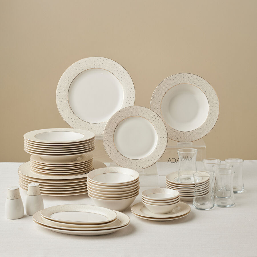 Karaca Elegance Bone Alessa 60 Parça 8 Kişilik Yemek Takımı ve Kahvaltı Seti