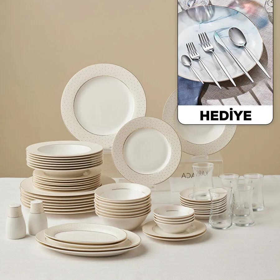 Karaca Elegance Bone Alessa 60 Parça 8 Kişilik Yemek Takımı ve Kahvaltı Seti