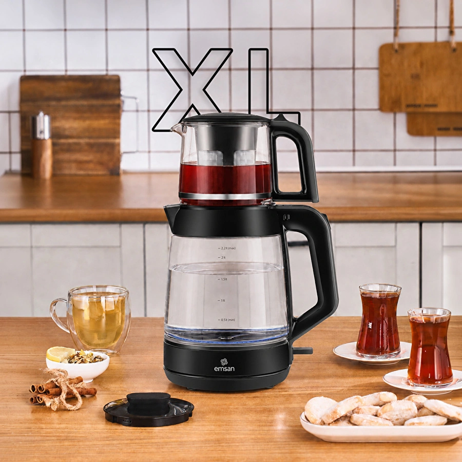 Emsan Glass Tea XL 2 in 1 Cam Çay Makinesi ve Kettle Space Gray