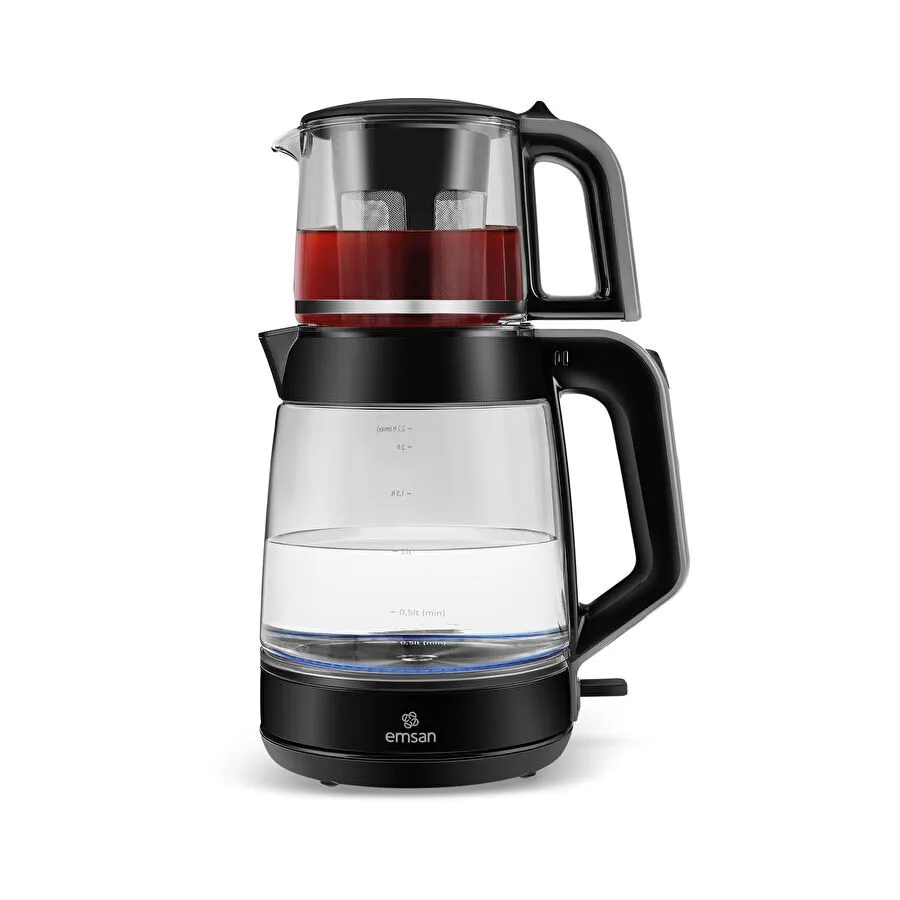 Emsan Glass Tea XL 2 in 1 Cam Çay Makinesi ve Kettle Space Gray