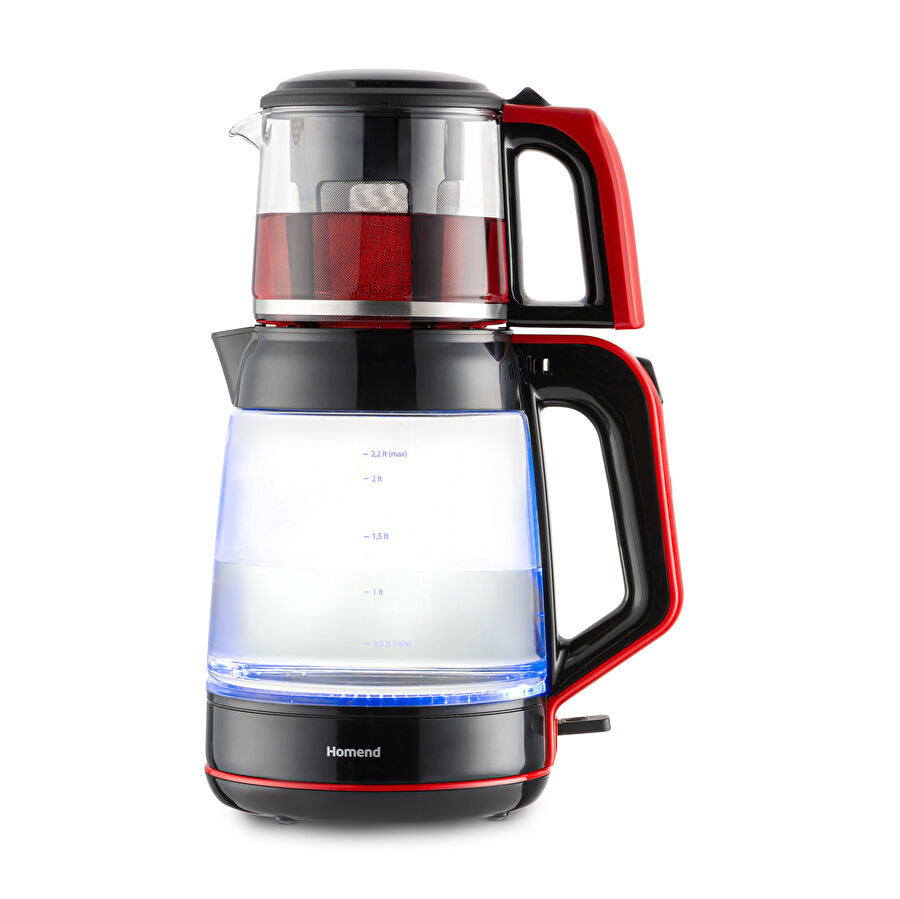 Homend Infinity 1764H Cam Çay Makinesi Siyah Kırmızı