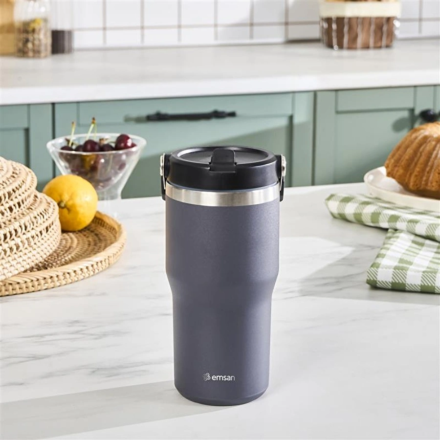 Emsan Star Ice Pipetli Çelik Sızdırmaz Termos Antrasit 550 ml