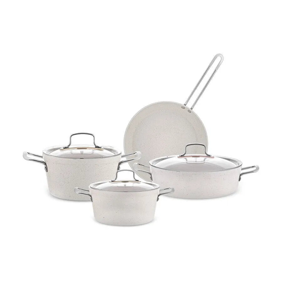 Emsan Biogranit White Stone 7 Parça Tencere ve Tava Seti