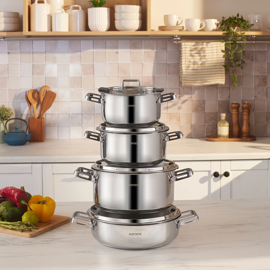 Karaca Powersteel 316+ Alberta İndüksiyon Tabanlı 8 Parça Çelik Tencere Seti