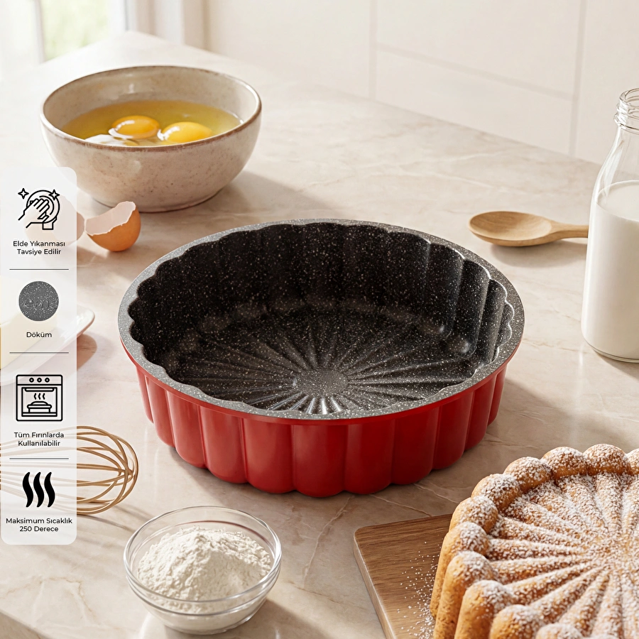 Emsan Daisy Döküm Kek Kalıbı Kırmızı 25 cm