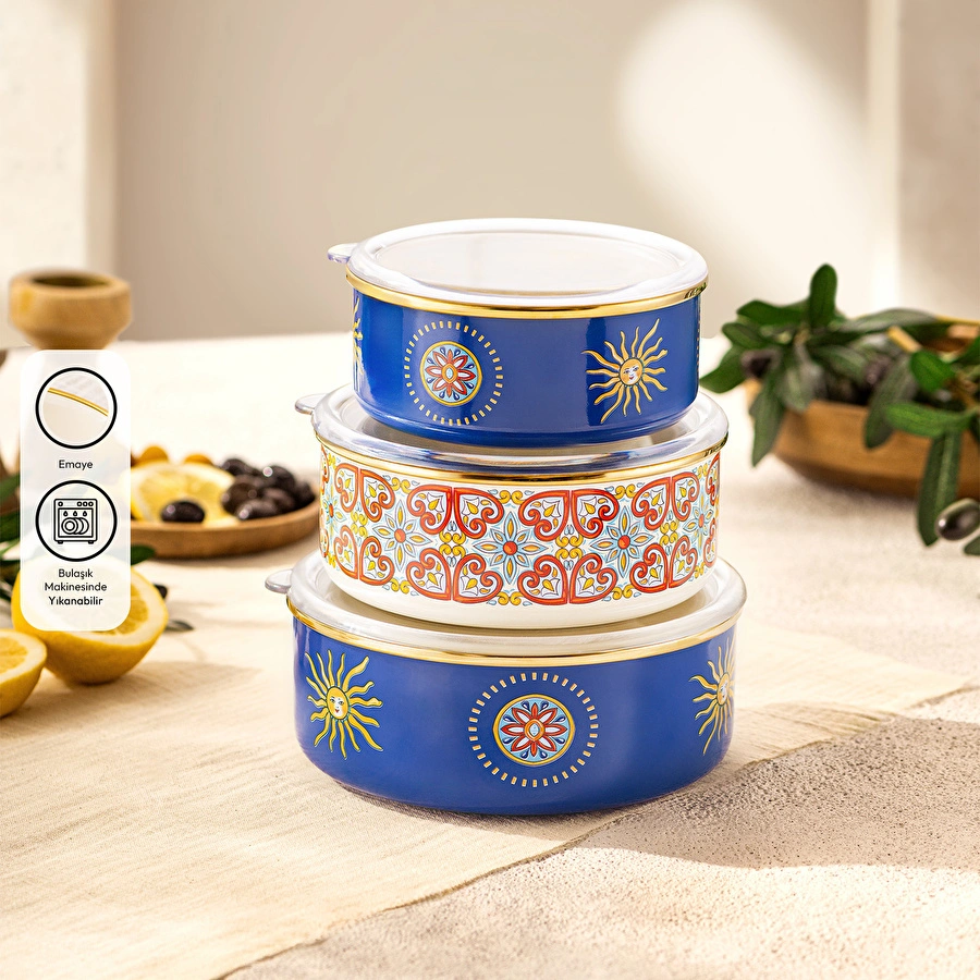 Emsan Solemar Emaye 3'lü Saklama Kabı Seti