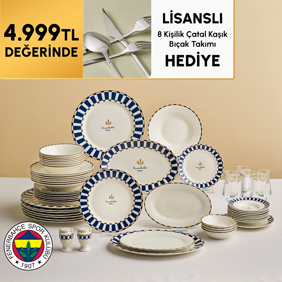 Karaca x Fenerbahçe Lisanslı Forever Bone 60 Parça 8 Kişilik Yemek Takımı Gold