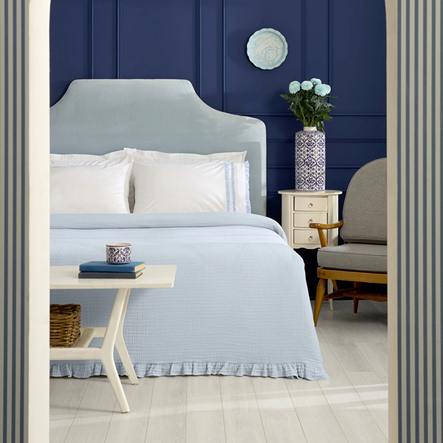 Karaca Home Blue Muse %100 Pamuk Nish Set Çift Kişilik Pike Takımı Mavi