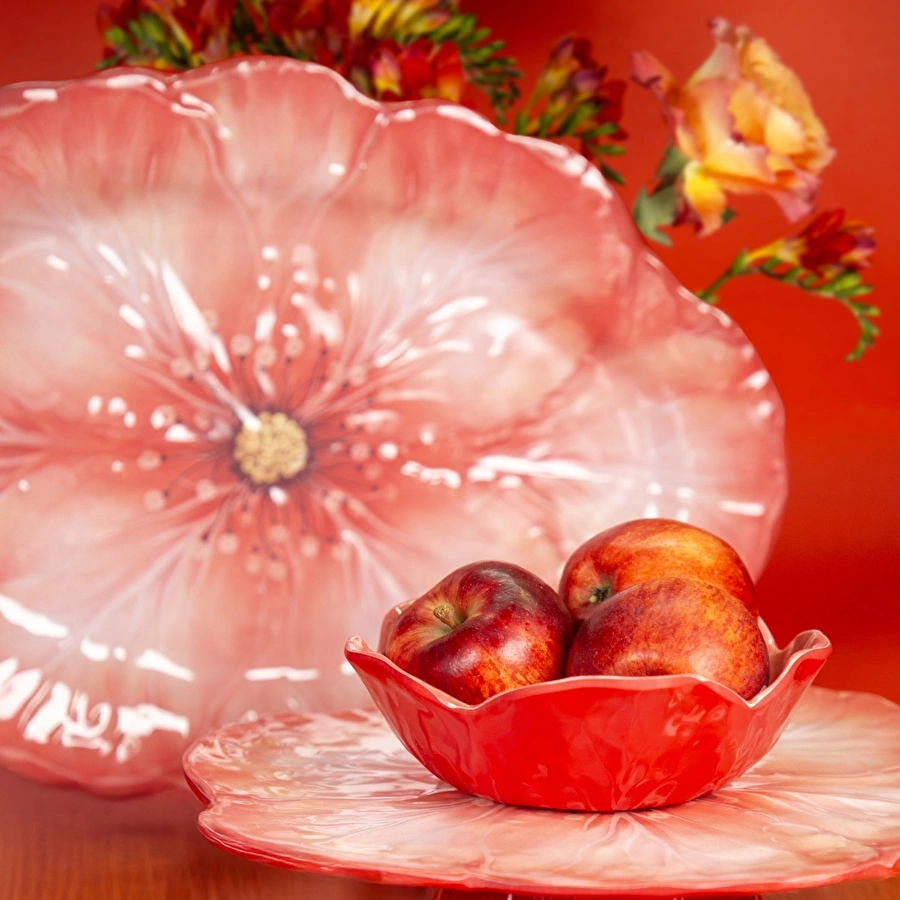 Baci Milano Botanica Çiçek Desenli Melamin Mercan Rengi Oval Tabak 40,5 cm