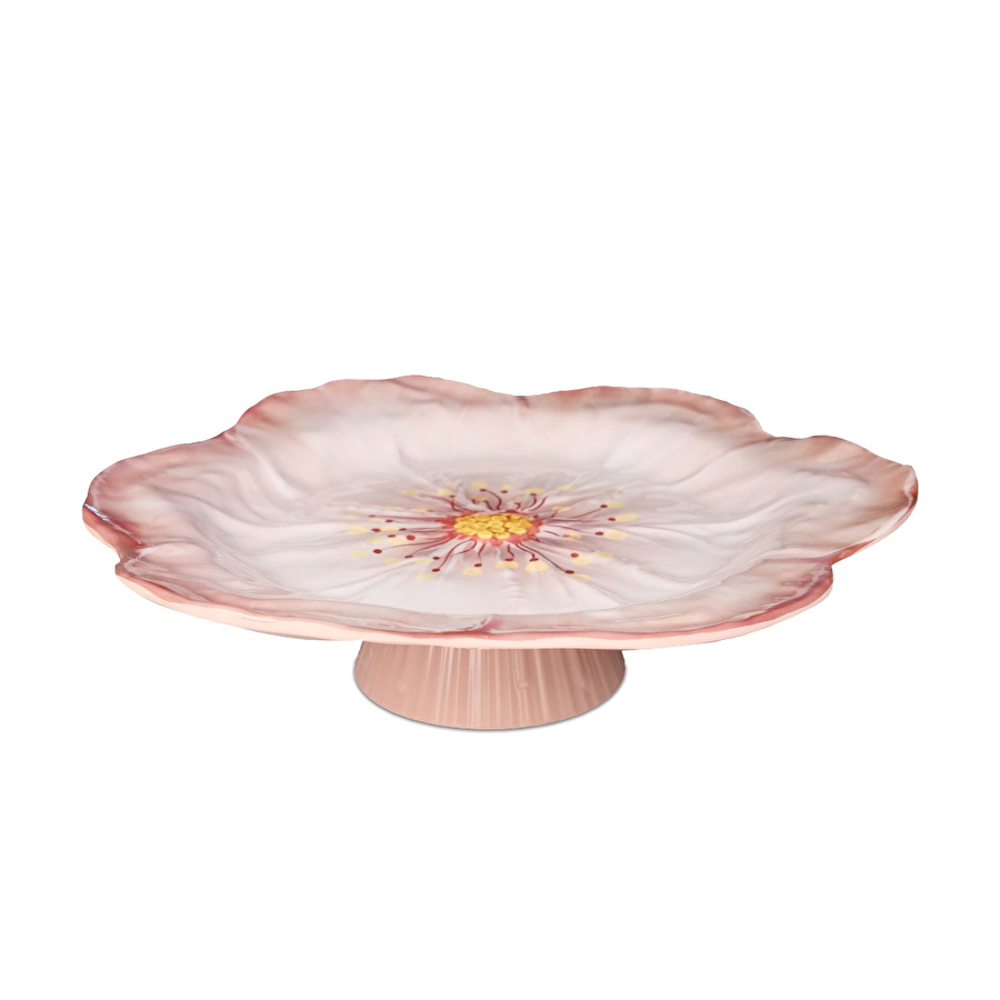 Baci Milano Botanica Çiçek Desenli Melamin Pembe Orta Boy Ayaklı Kek Standı 32,5 cm