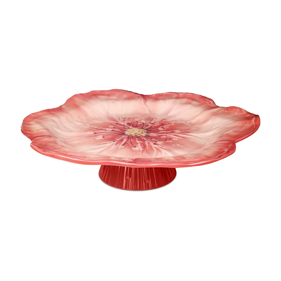 Baci Milano Botanica Çiçek Desenli Melamin Mercan Rengi Orta Boy Ayaklı Kek Standı 32,5 cm