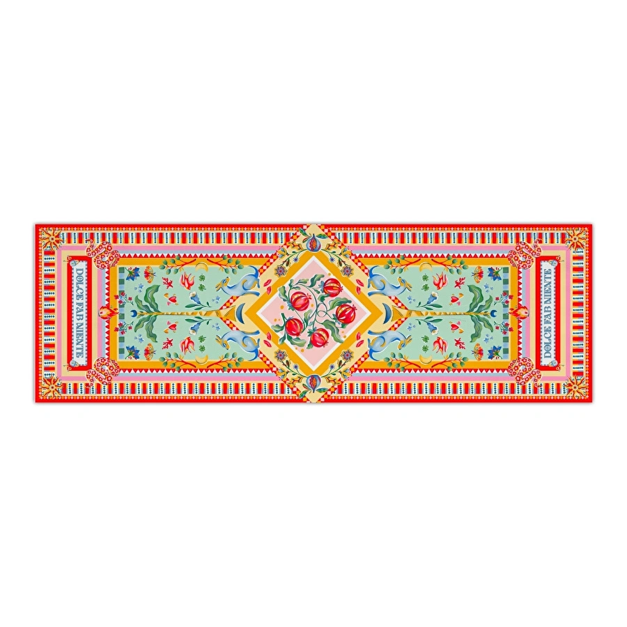 Baci Milano Dolce Far Niente Nar Desenli Renkli Pamuklu ve Polyester Runner 48 x 150 cm