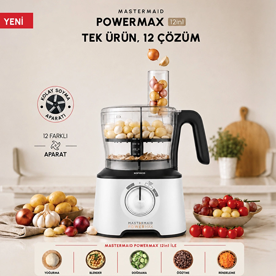 Karaca Mastermaid Power Max 12 in 1 Mutfak Robotu Pearl White