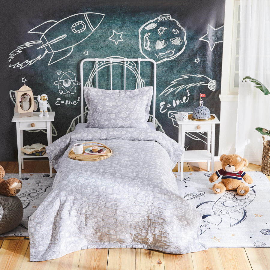 Karaca Home Young Space Gri Tek Kişilik Yatak Örtüsü