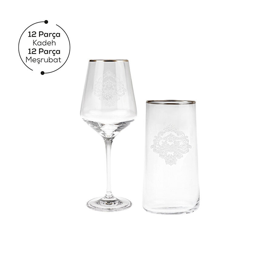 Karaca Jenna 12 Kişilik 24 Parça Gold Bardak Seti