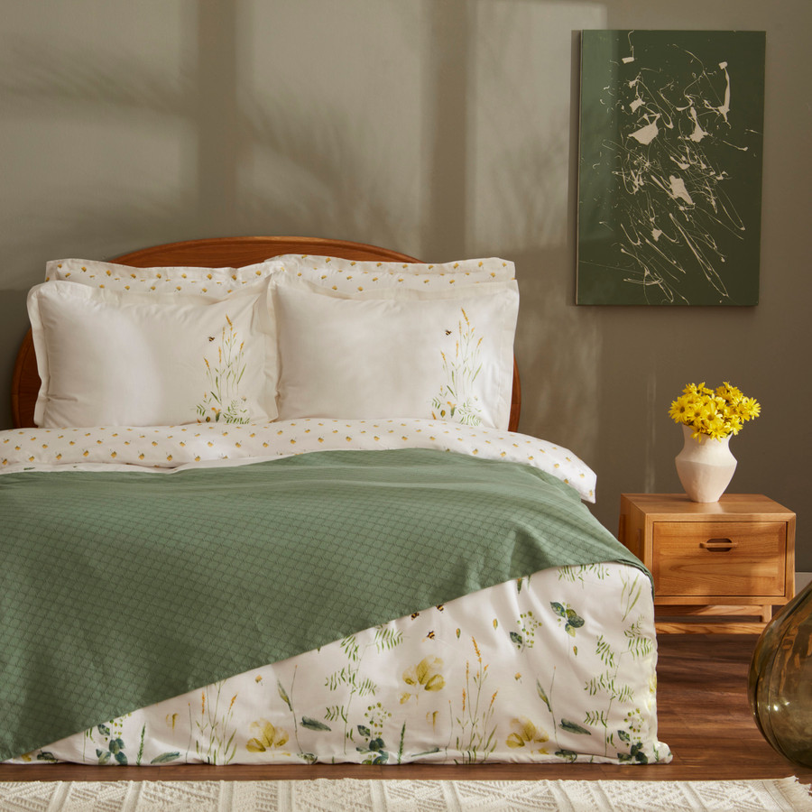 Karaca Home Herbal %100 Pamuk Çift Kişilik Nevresim Pike Set Beyaz