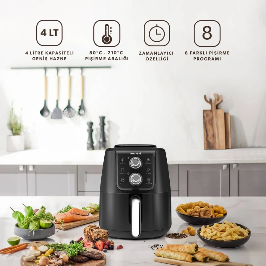 Homend Airfryday 2509h Siyah Silver Çelik Hazneli 4L