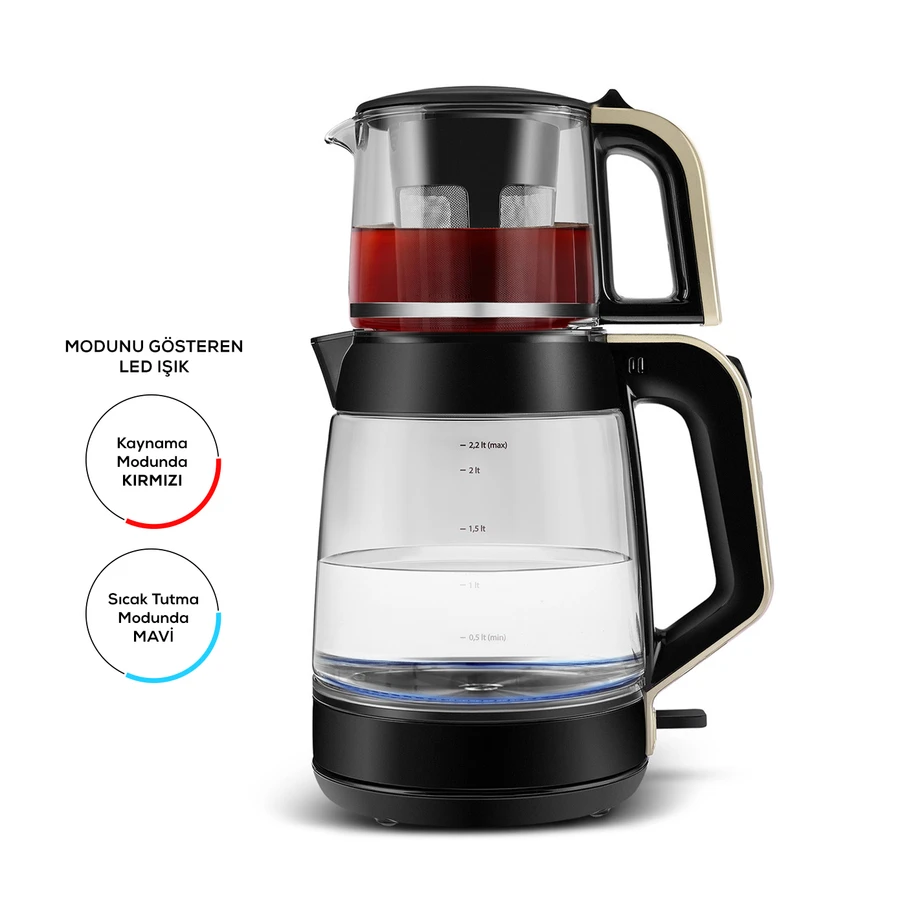 Karaca Glass Tea XL 2in1 Cam Çay Makinesi ve Kettle Krem