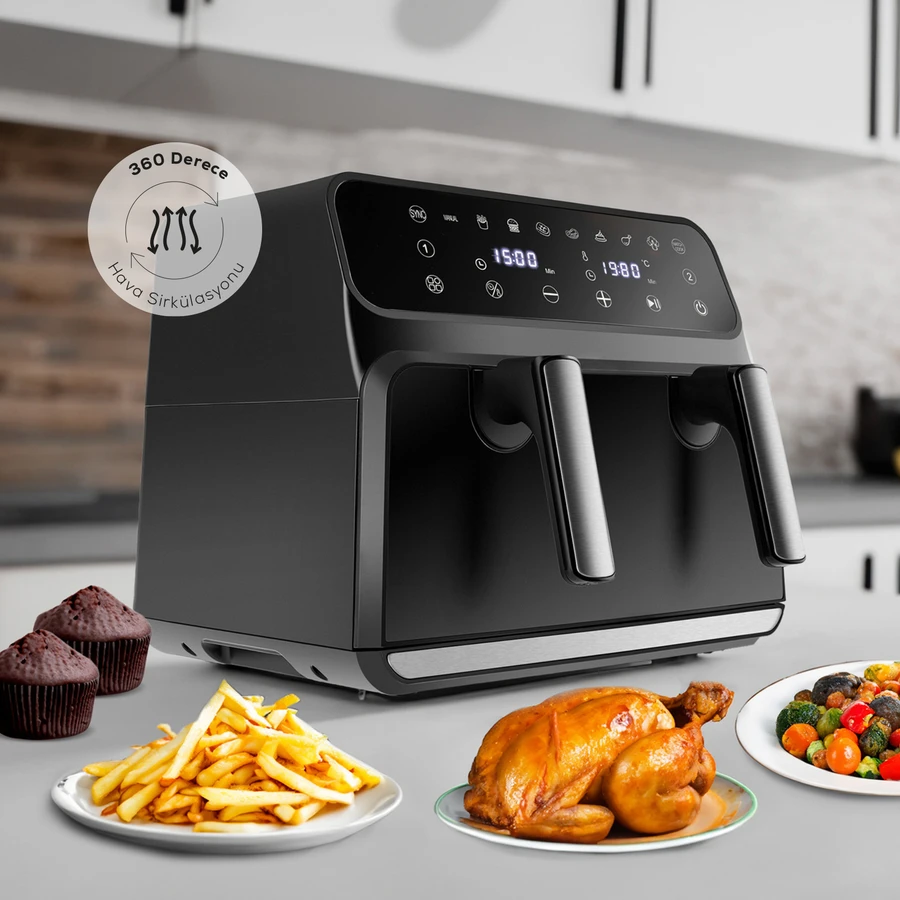 Karaca Multifry XXXL 9 Litre Dijital Tek Hazneli/Seperatör ile Çift Hazne Kullanılabilen Cam Pencereli Airfryer