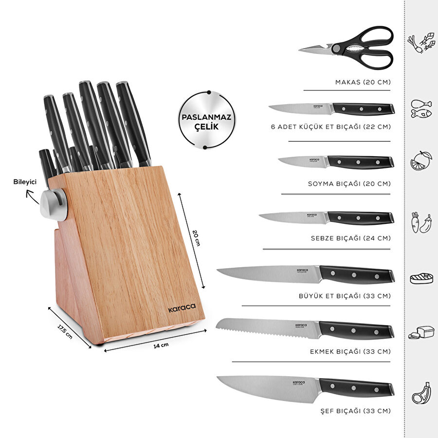 Karaca Toledo Bıçak Bileyici Bloklu 13 Parça Bıçak Seti