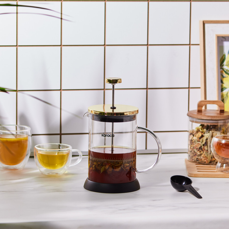 Cookplus Coffee Bean Kaşık Hediyeli Borosilikat Cam French Press Gold 800 ml